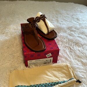 Tory Burch sandals, NWT, size 9. Burnt Cuoio is the color.